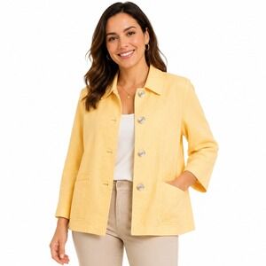 Parisian Signature Womens 6 Yellow Linen Blend Basic Button Front Blazer